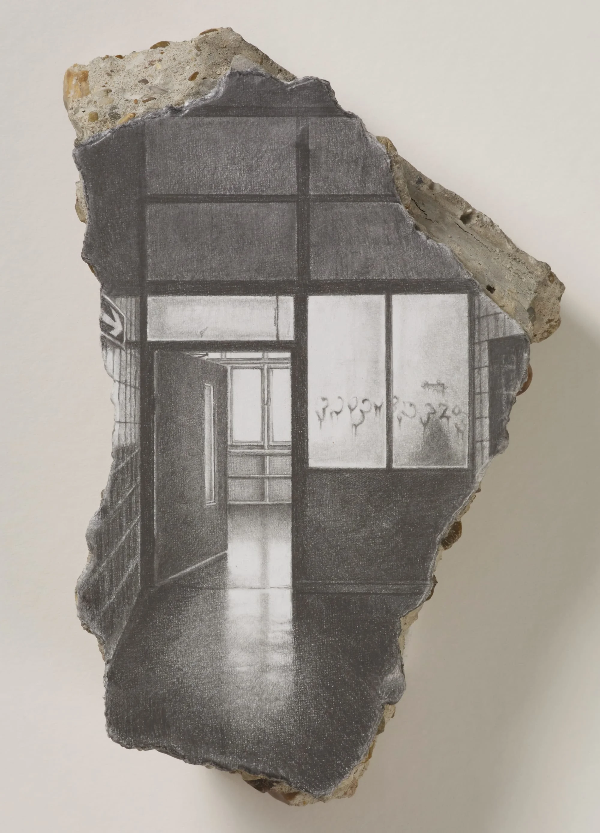 a concrete fragment with a painting of architectural interior