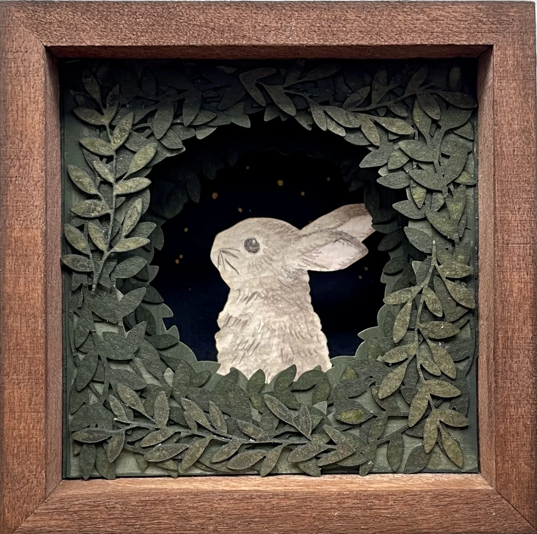 Collage of a bunny among foliage